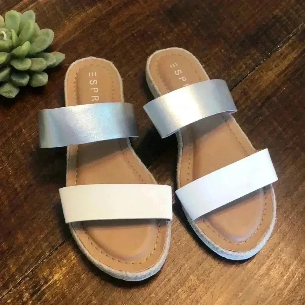 ESPIRIT | White & Silver Slip-On Flat Sandals - Picture 1 of 6
